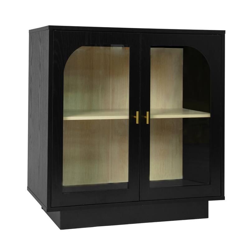 Storage Cabinet with 2 Acrylic Door, Wooden Kitchen Pantry Sideboard, Display Cabinet with Metal Handles & Adjustable Shelves