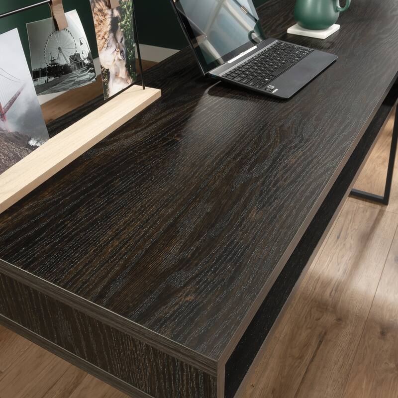 Brown L-Shaped Desk with 2 Drawers and Storage Cubby Home Office Workstation