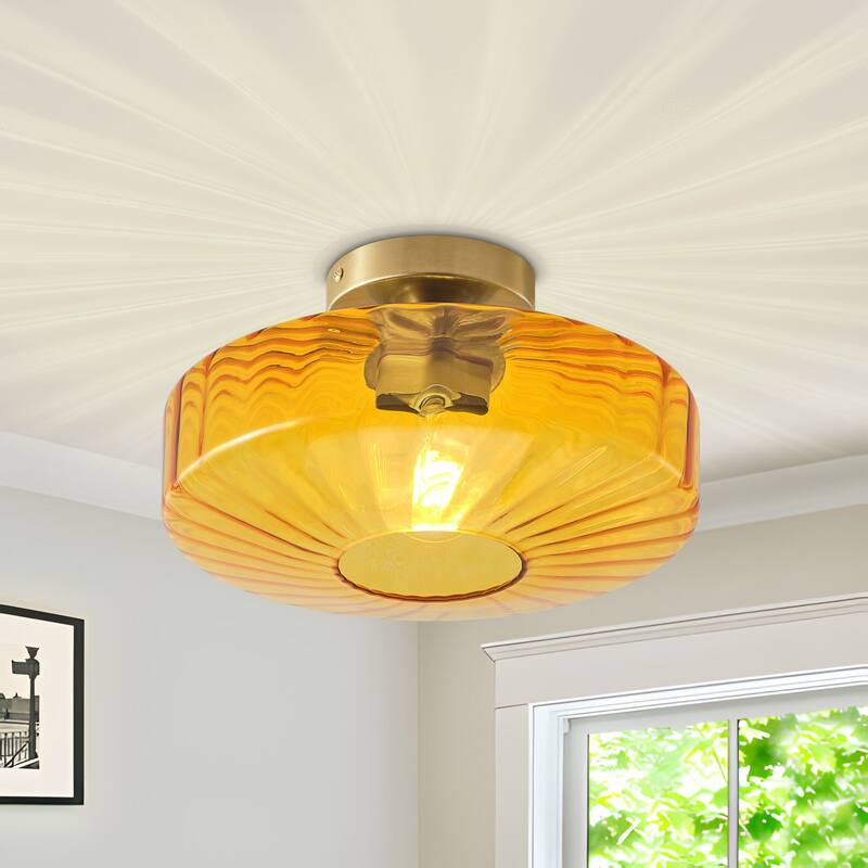 Starsky 1-Light Handcrafted Radiating Texture Art Glass Flush Mount