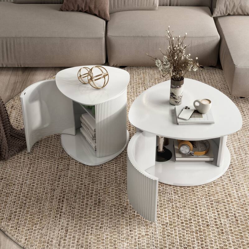 Furniture of America Astra Modern 2-Piece Glossy White Triangle Storage Coffee Table Set
