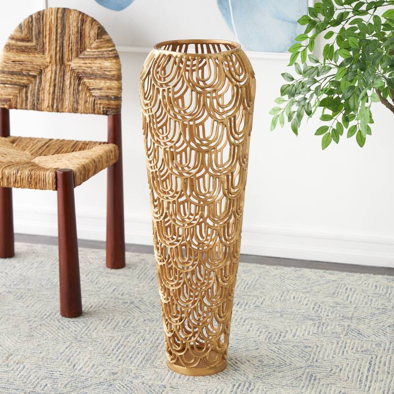 Gold Aluminum Metal Art Deco Inspired Arched Geometric Vase - Gold - 11"W,35"H