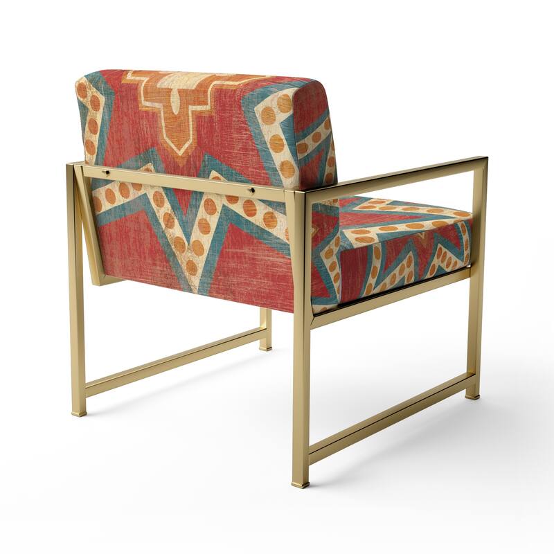 Designart "Moroccan Orange Tiles Collage I" Upholstered Bohemian Chic Accent Chair - Arm Chair