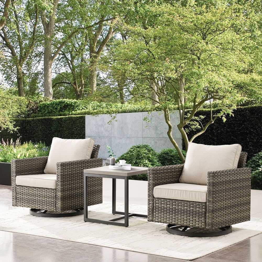 Gymojoy 3 Pieces Outdoor Wicker Swivel Rocker Patio Set