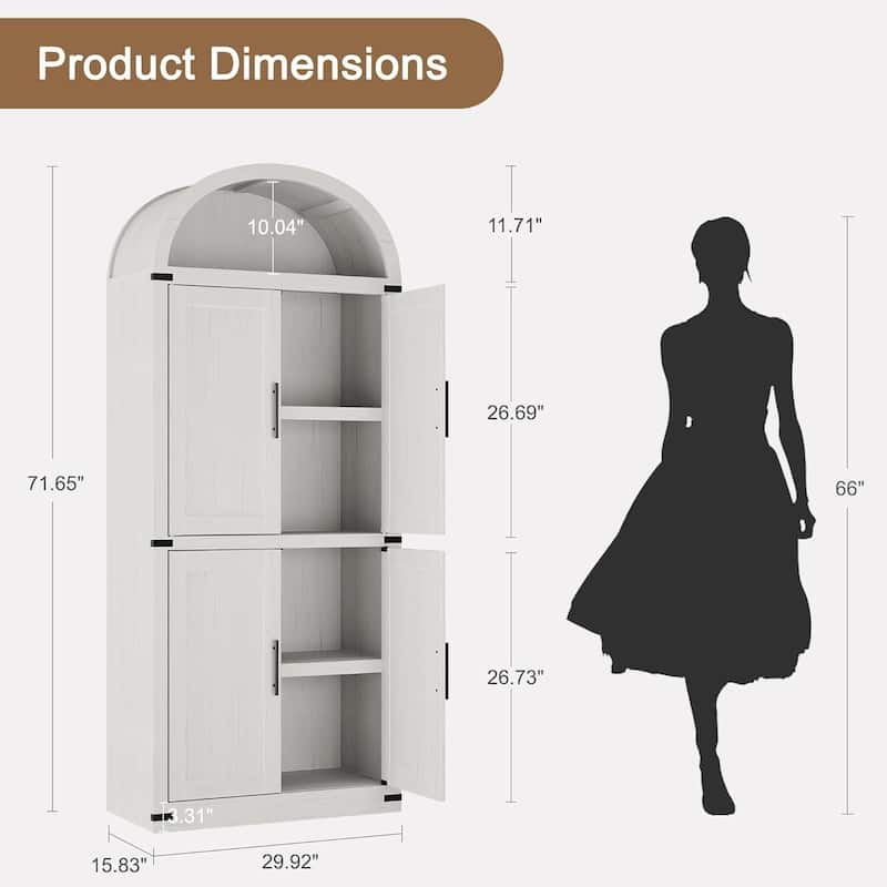 71.6" 5-Tier Arched Display Cabinet with Glass Doors, Bookshelf - N/A