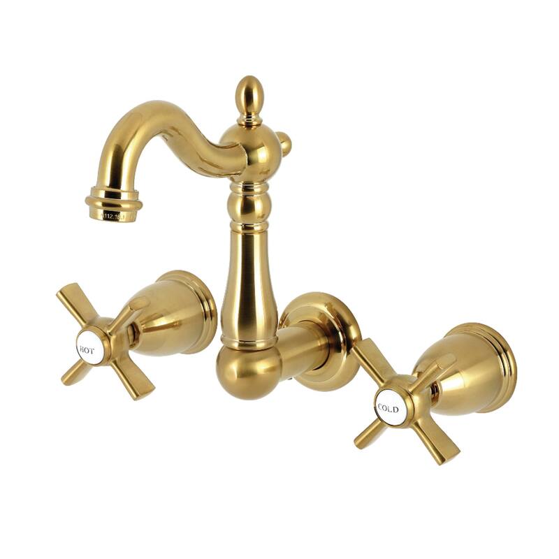Kingston Brass Millennium Double-Handle Wall Mount Bathroom Faucet - Brushed Brass