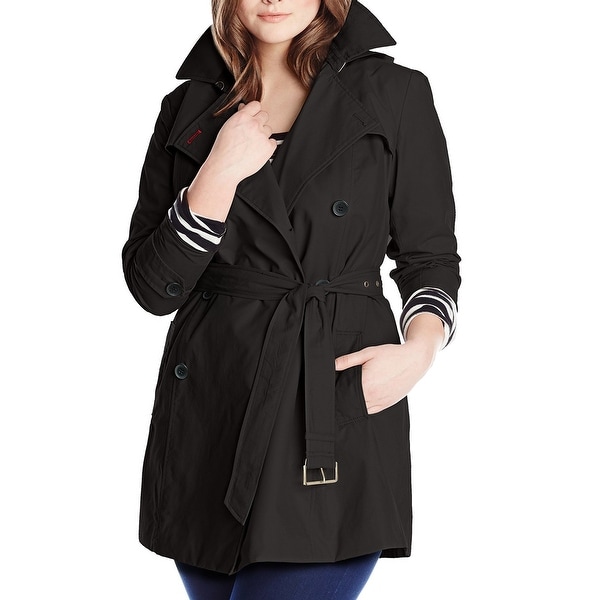Shop Tommy Hilfiger Solid Black Womens Size 1X Plus Belted Trench Coat