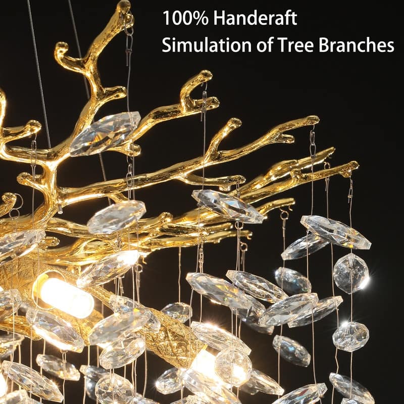 KAYLA 23.6" 9-Lights Gold Luxury Crystal Globe Chandelier, Modern Branch Chandelier for Dinning Room, Kitchen, Living Room
