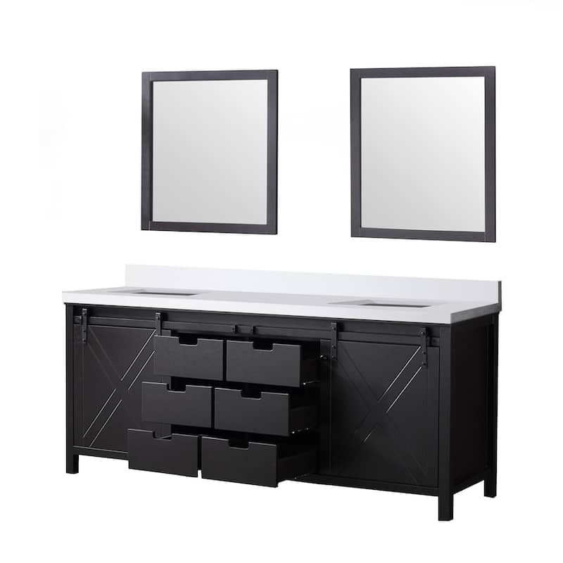 Marsyas 80 in W x 22 in D Brown Double Bath Vanity, Cultured Marble Countertop and 30 in Mirrors