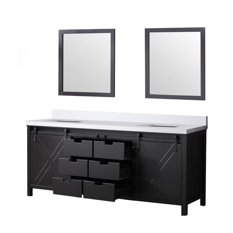 Marsyas 80 in W x 22 in D Dark Grey Double Bath Vanity, Carrara Marble Countertop and 30 in Mirrors