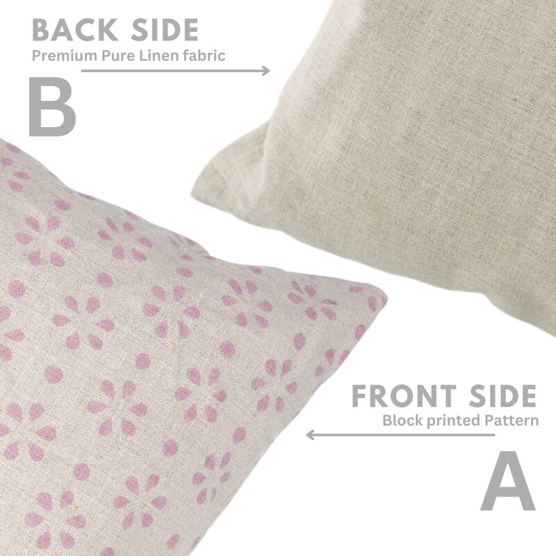 Fabdivine Handmade Block Print Floral Pillow Cover, Soft Pure Linen for Sofa, Alpana