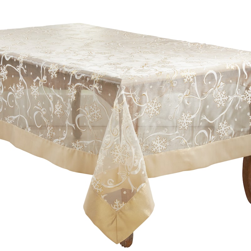 Printed Tablecloth With Snowflake and Ribbon Design