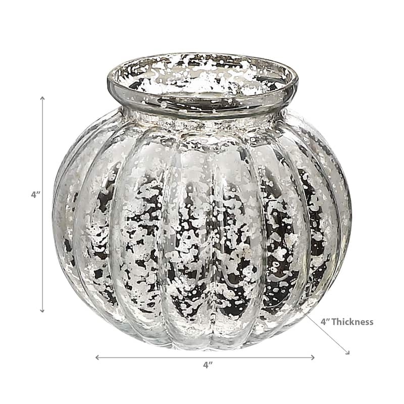 Mercury Sphere Ribbed Tealight Holder Silver - Set of 2 - N/A