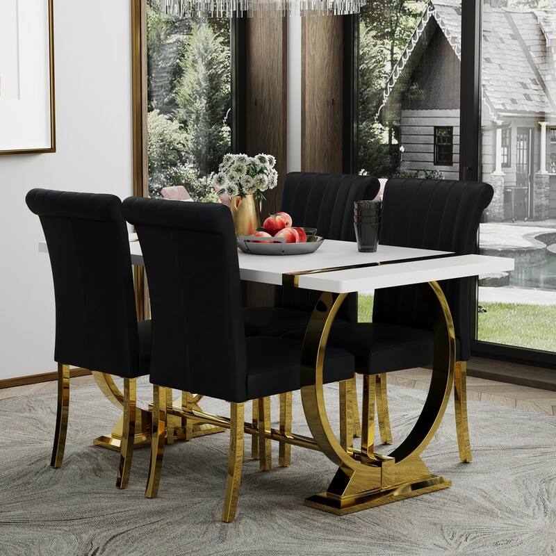 Luxury PU Leather Parsons Dining Chairs Side Chairs with Rolled Back and Stainless Steel Legs