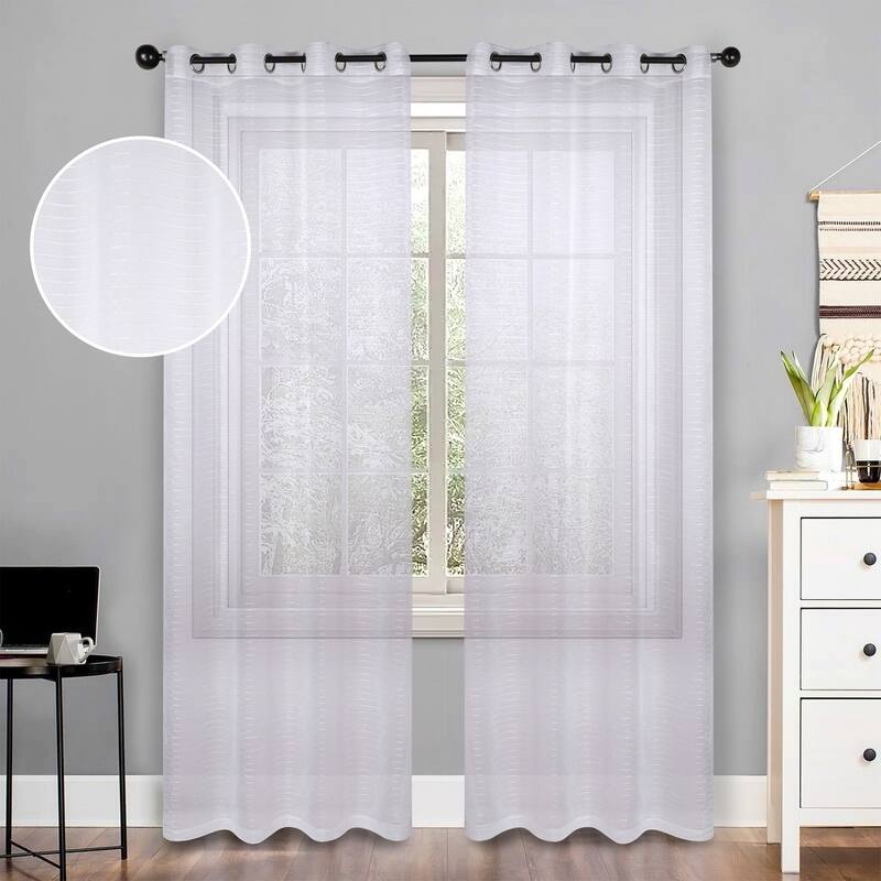 Superior Jackson Striped Machine Washable Sheer Curtains, Set of 2