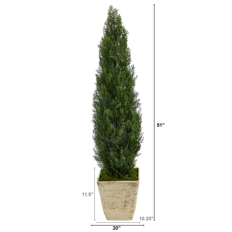 51" Cedar Artificial Tree in Country White Planter (Indoor/Outdoor) - 11.5"