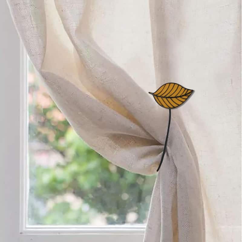 Magnetic Curtain Tieback - Stylish Leaf Design in Resin - 2 Tiebacks - Yellow