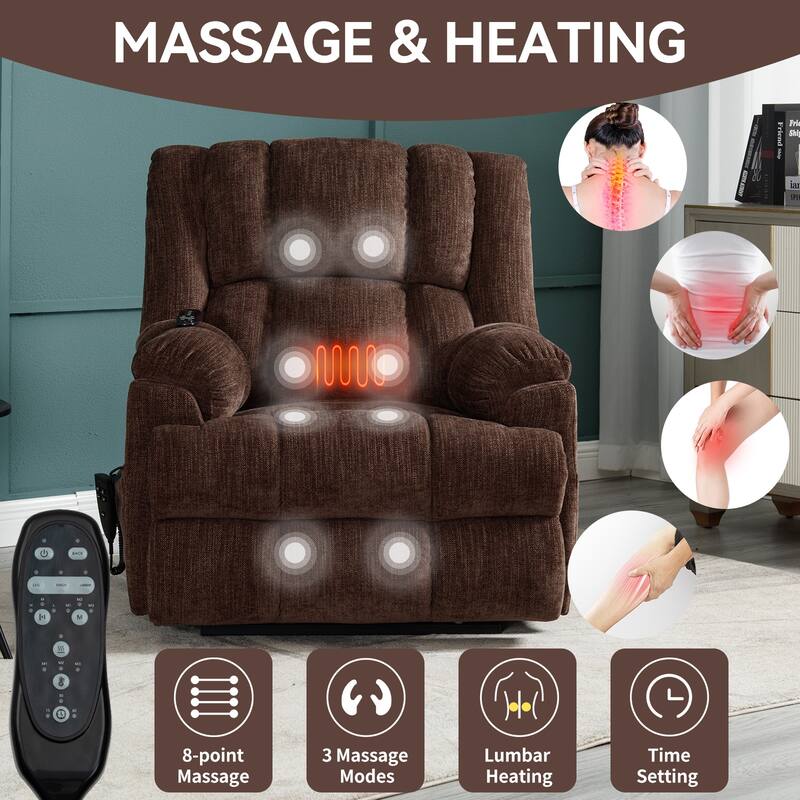 Dual Motor Heat Massage Infinite Position Electric Power Lift Recliners with Power-Remote, Medium-firm and Heavy Duty