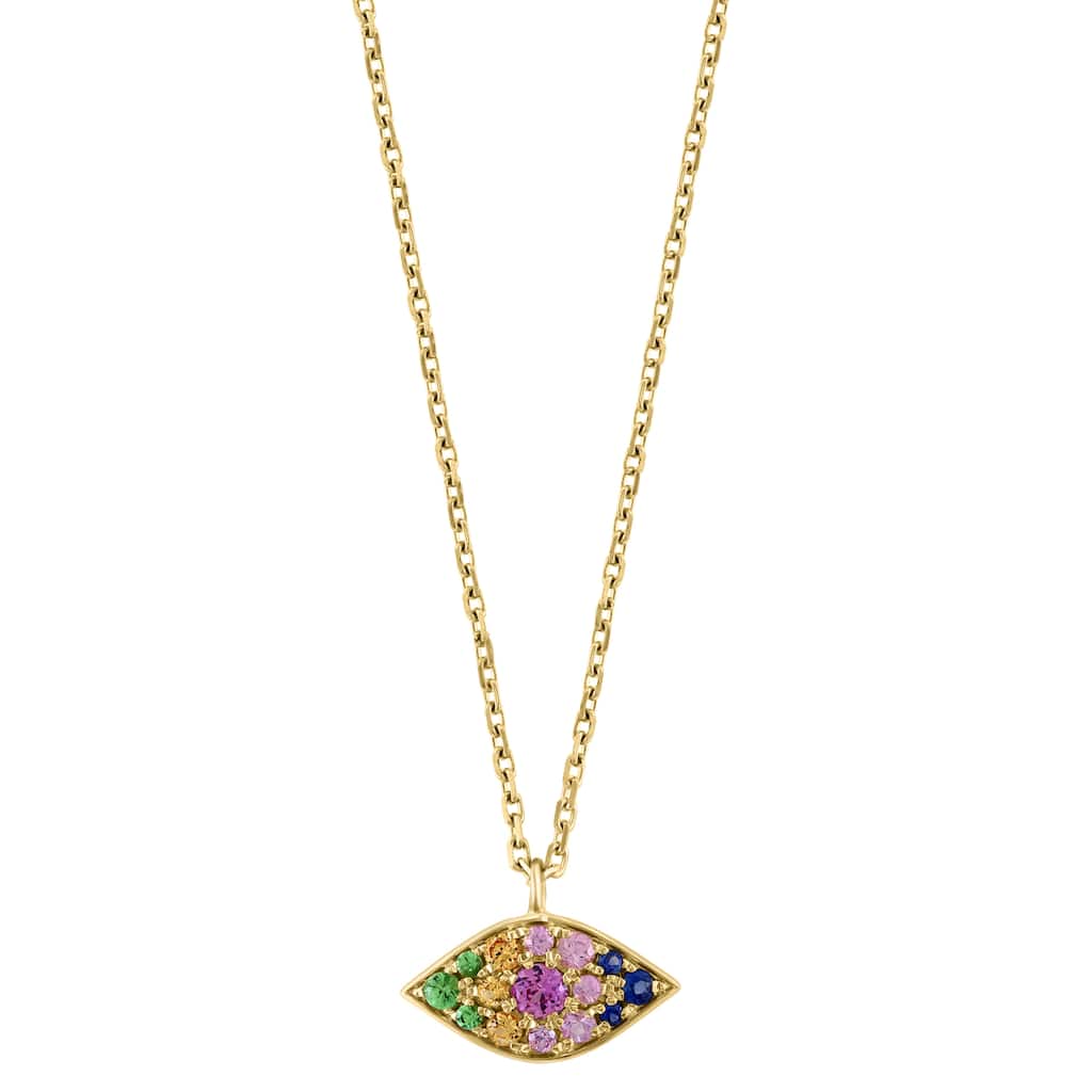 EFFY Gold over Silver Pink Sapphire,Natural Sapphire,Tsavorite,Yellow Sapphire Evil Eye Necklace