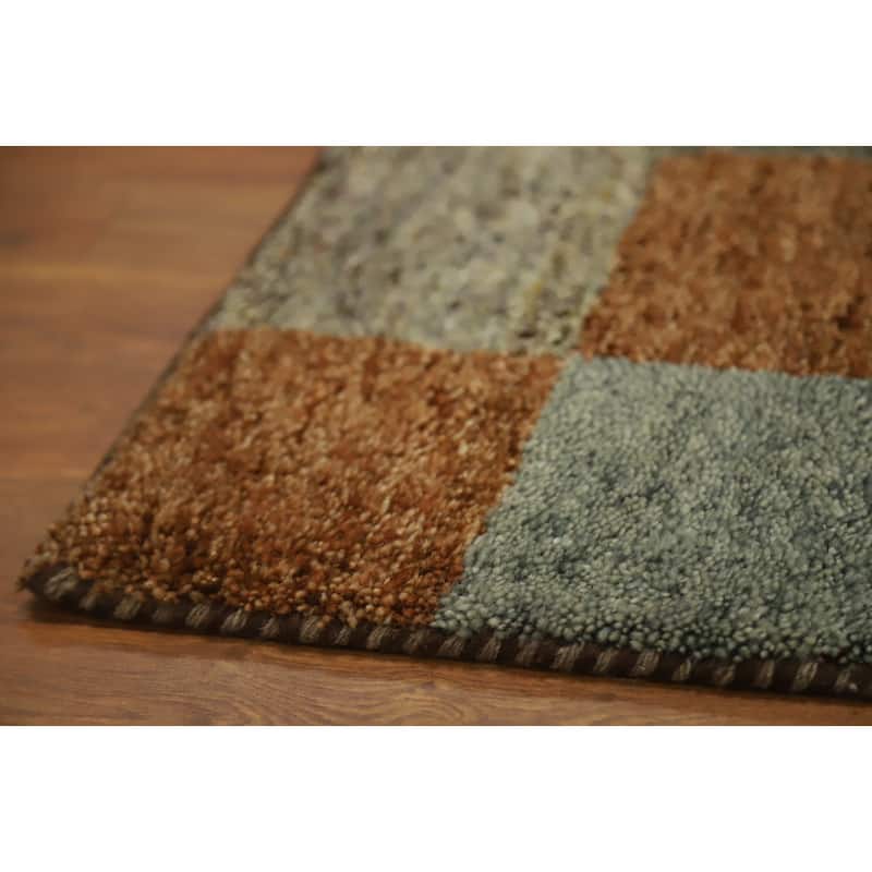 Hand Knotted Oriental 100% Wool Carpet Modern Geometric Multi-Colored Gabbeh Area Rug - 3' 0'' X 2' 1''