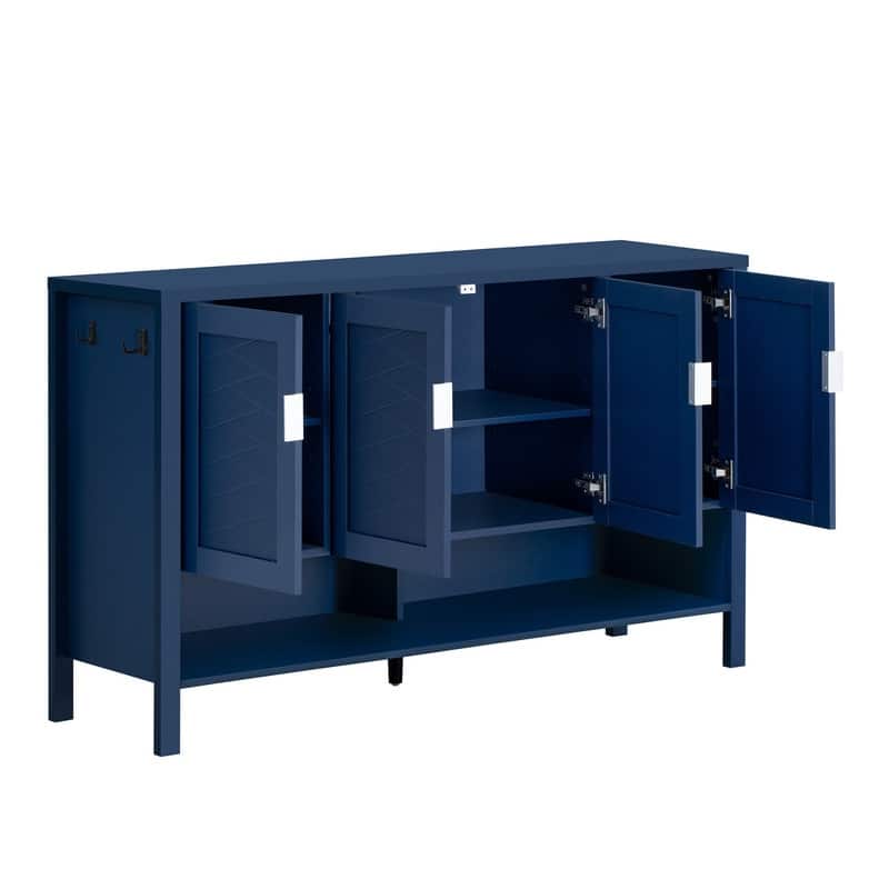 Modern 55.1" Storage Sideboard with 4-Doors, Multi Functional Buffet Table with Open Shelf and Adjustable Shelves