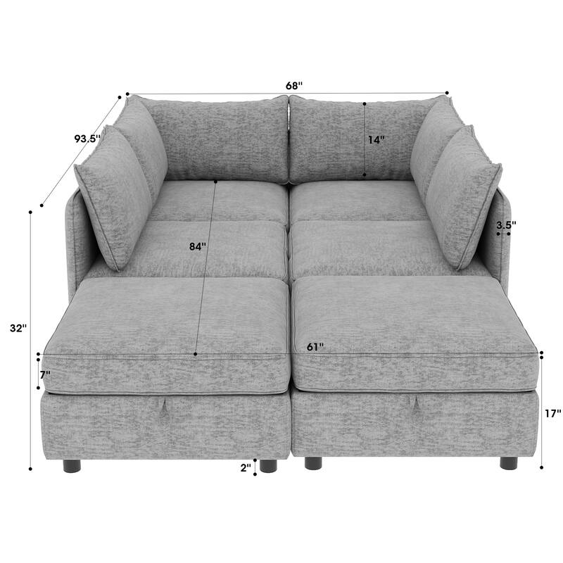 Modular Sleeper Sofa Bed Convertible U-shape Recliner wStorage Ottoman