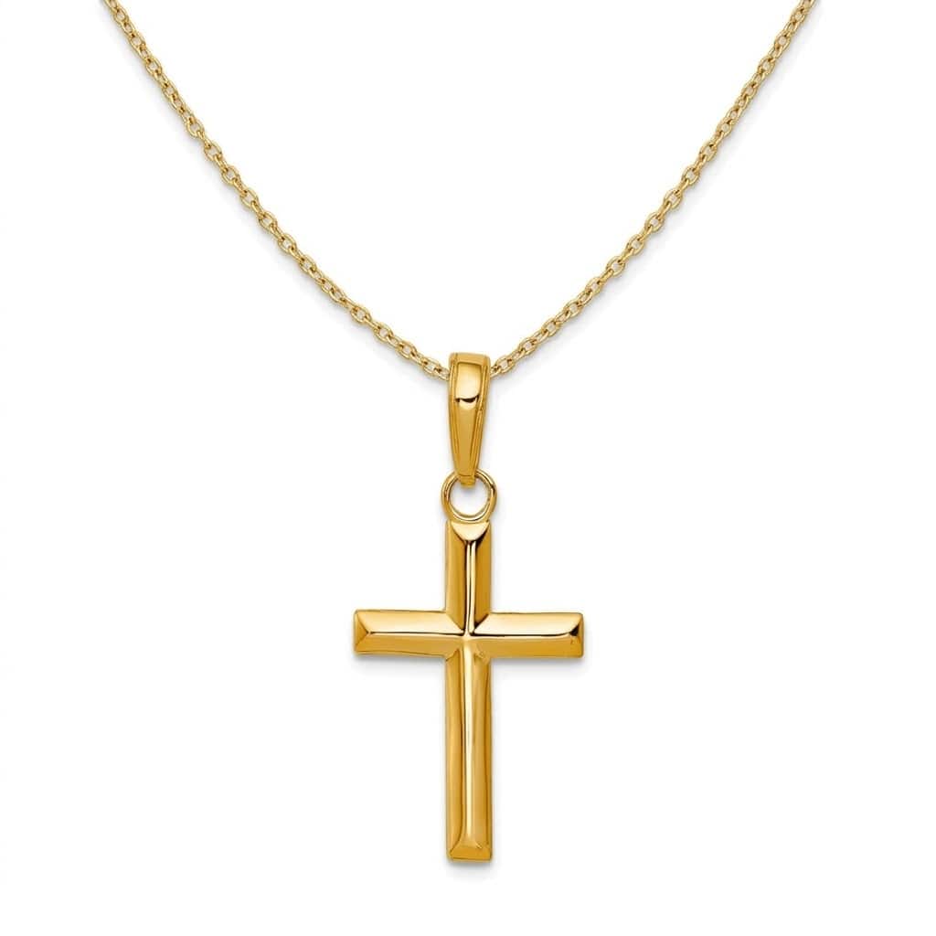 Curata 10k Yellow Gold 18" Small 24x11mm Latin Cross Pendant Necklace
