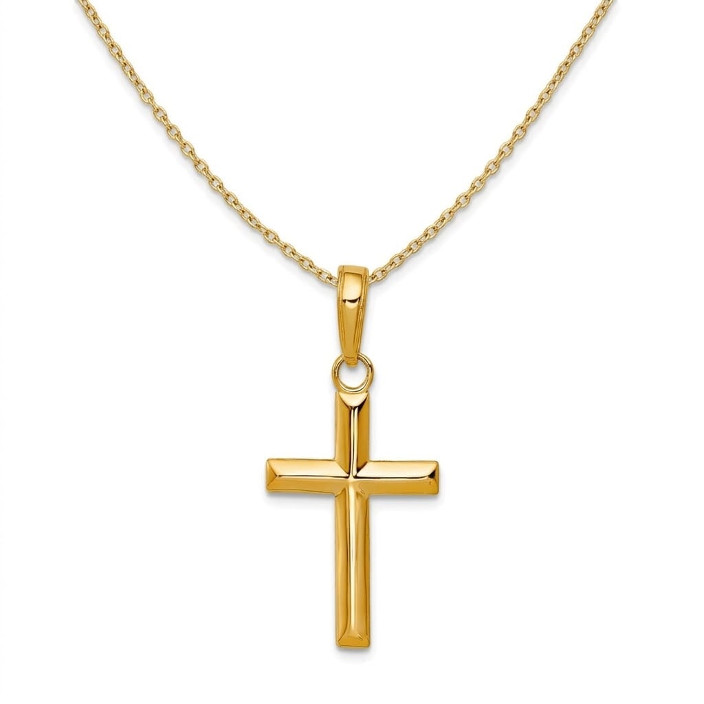 Curata 10k Yellow Gold 18" Small 24x11mm Latin Cross Pendant Necklace