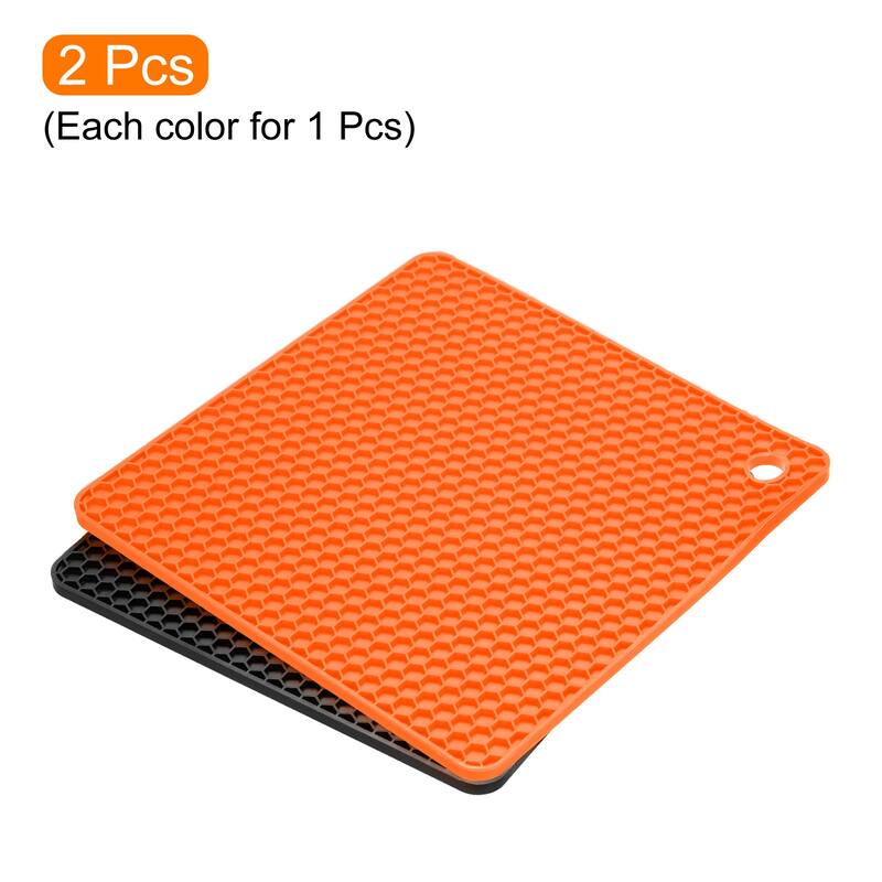 Silicone Trivet Mats 2pcs, Square Hot Pan Pads Hot Pot Holder -Black, Orange - Black, Orange
