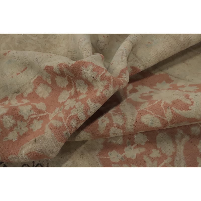 Hand Knotted Oriental 100% Wool Carpet Traditional Floral Pink Kerman Area Rug - 12' 8'' X 9' 8''