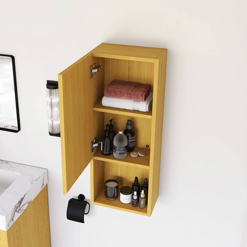 Wall Mounted Bathroom Cabinet with Door and Shelves in Oak