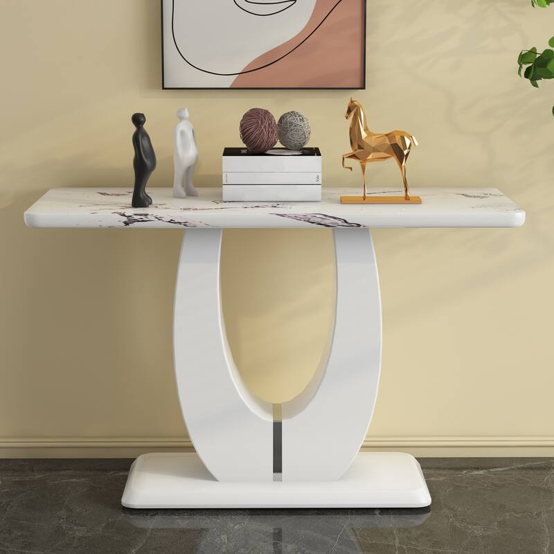 Modern Simple Glossy White Rectangular Counter Bar Table 47.24" x 18.11" x 29.52" For Living Room Bedroom Bedside Entran