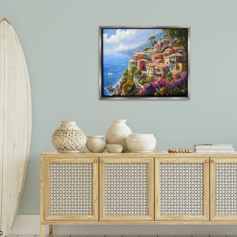 Stupell Coastal Seaside Village View Framed Floater Canvas Wall Art Design By Franklyn Gregory