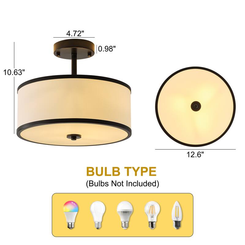 Starsky Modern 3-light Fabric Drum Semi Flush Mount