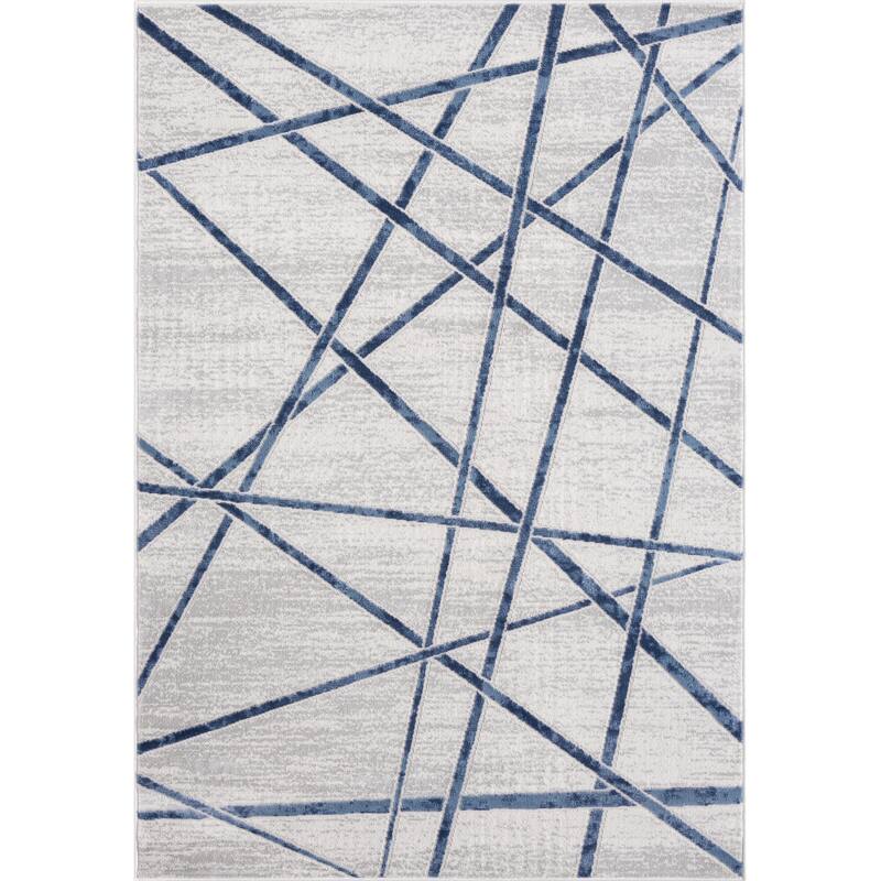 Abani Atlas Collection ATL130A Criss Cross Lines Blue Grey Area Rug