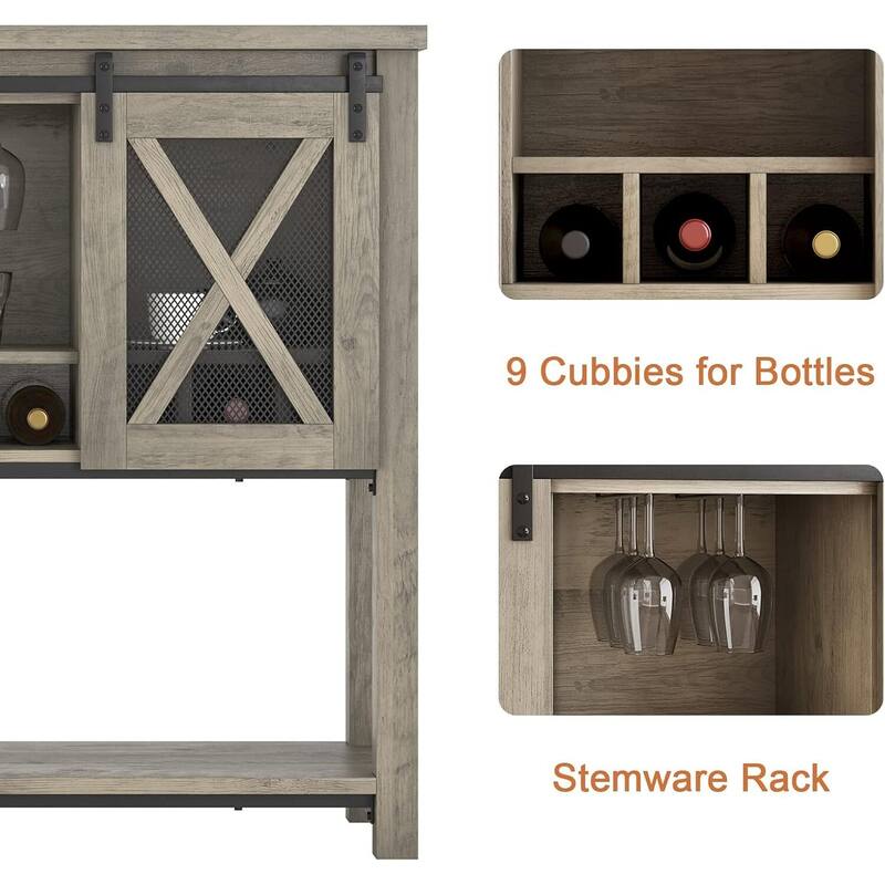 Coffee Bar Cabinet, Table Buffet Storage Cabinet with Wine Glass Rack