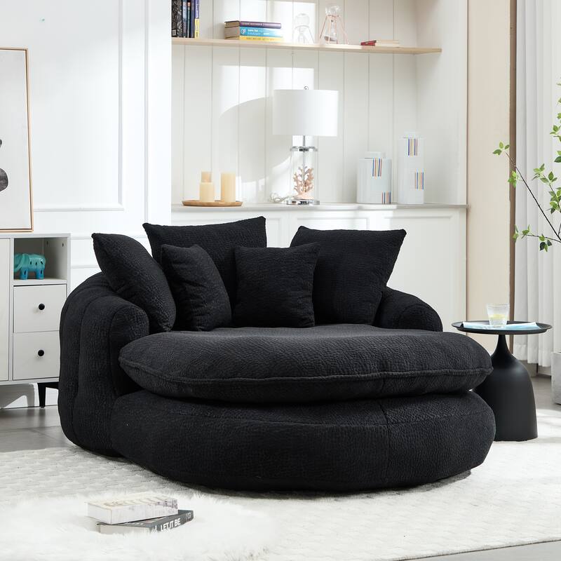 Oversized Oval Upholstered Bean Bag Sofa, Lazy Sofa with 3 Large Pillows and 2 Small Pillows, Wrap Around Backrest
