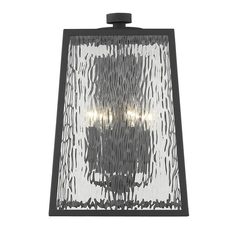 Black 4-Light Outdoor Wall Sconce with Seeded Glass Shade Garden Flush Mount Fixture - 17"