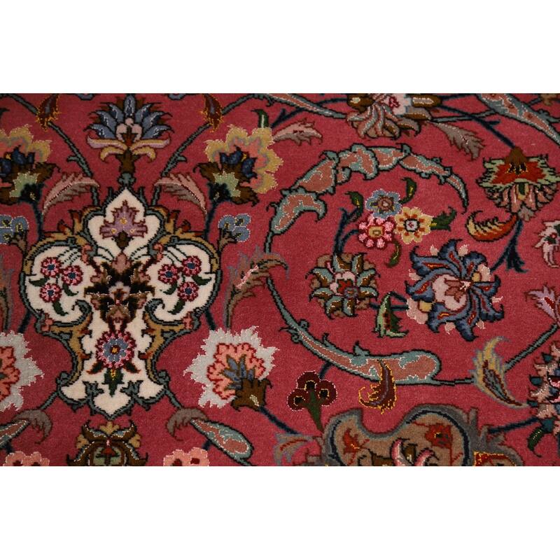 Floral Pink Tabriz Persian Rug Handmade Wool & Silk Carpet - 4'1"x 7'0"