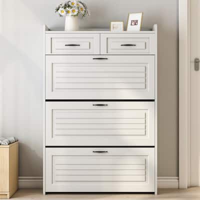 24-Pair White Wood Foldable Shoe Storage Cabinet with 3-Doors 2-Drawers Shoe Rack Organizer,31.5 in. W x 47 in. H