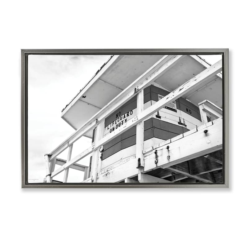 Stupell Lifeguard Building on Beach Framed Floater Canvas Wall Art Design By Seven Trees Design - 31 x 21 - Grey