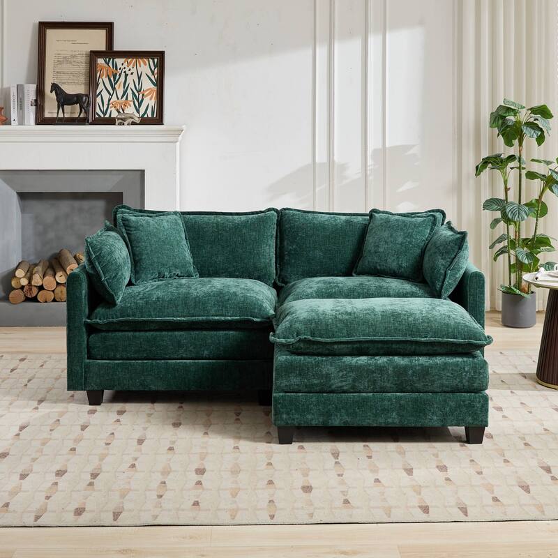 Cloud Sofa LoveSeat (Ottoman is not included), Modern Sectional Couch, Comfy Double Layer Upholstered Seat Cushion - Green
