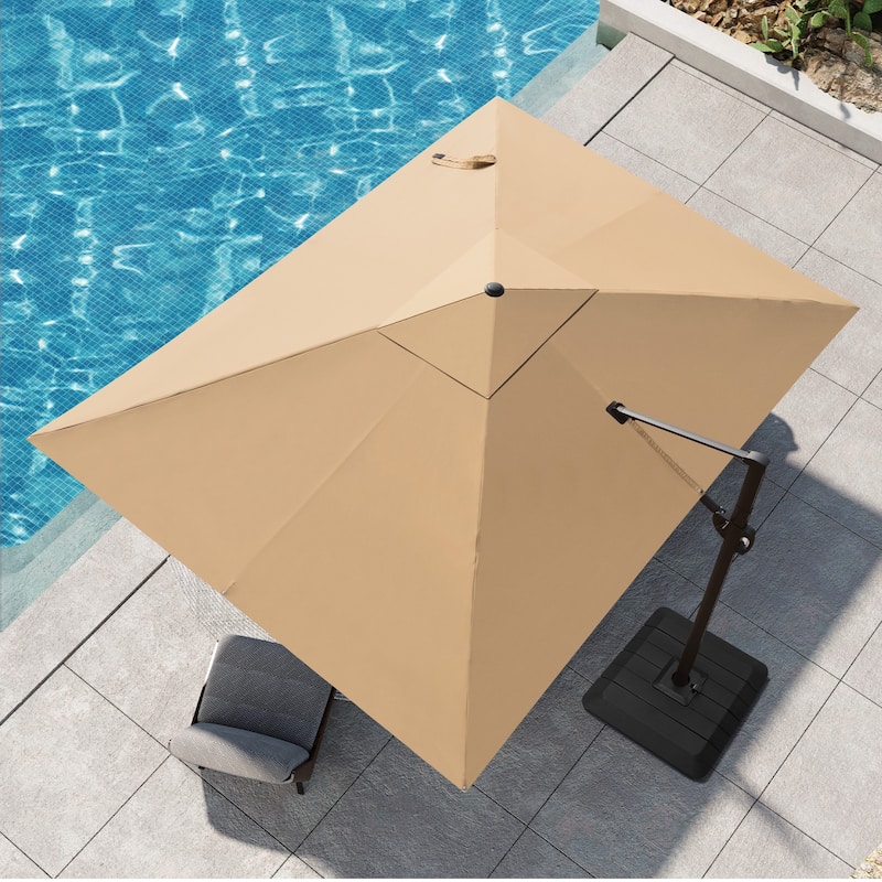 Pellebant 9 FT x 12 FT Outdoor Patio Cantilever-Offset Umbrella with Premium Base Stand - Tan