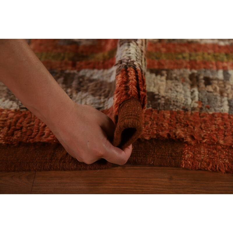 Hand Knotted Oriental 100% Wool Carpet Modern Tribal Oranges & Rust Moroccan Area Rug - 10' 0'' X 7' 1''