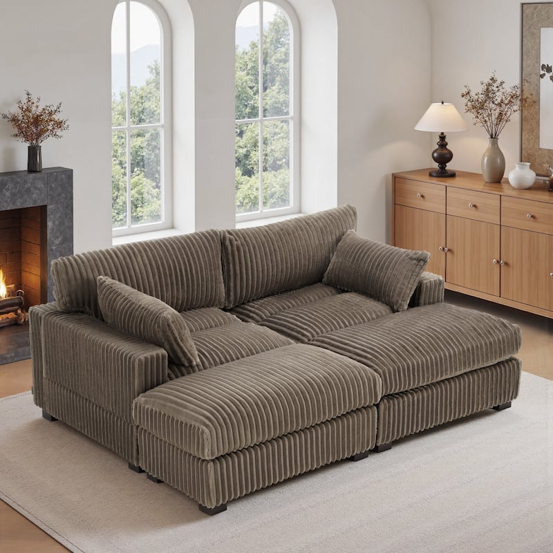 Modern Oversized Plush Corduroy Modular Sectional Sofa with 2 Ottomans