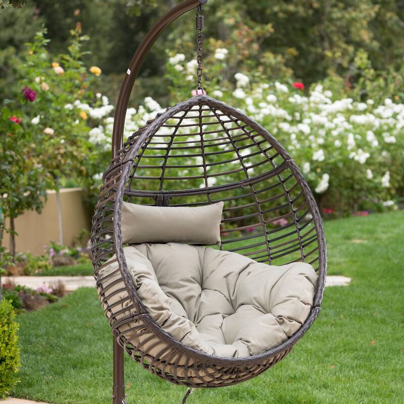 Layla Wicker Hanging Chair by Christopher Knight Home - Multi-Brown/Khaki