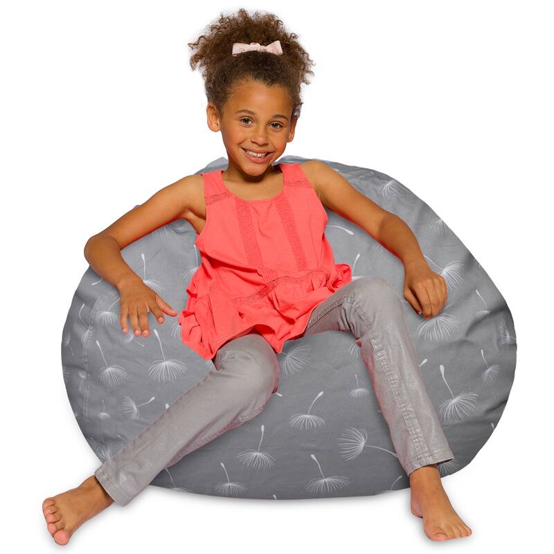 Kids Bean Bag Chair, Big Comfy Chair - Machine Washable Cover - 38 Inches Large - Canvas White Dandelions on Gray