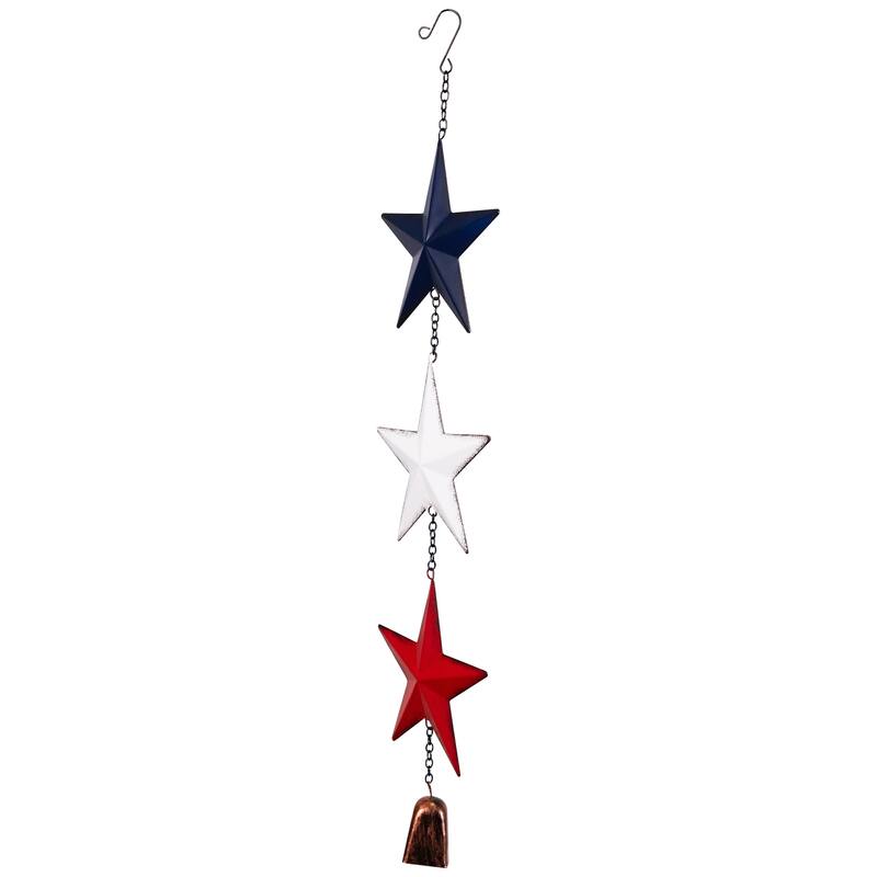 Metal Stars and Bell Hanging Patriotic Wind Chime Decoration - 26" - Multi