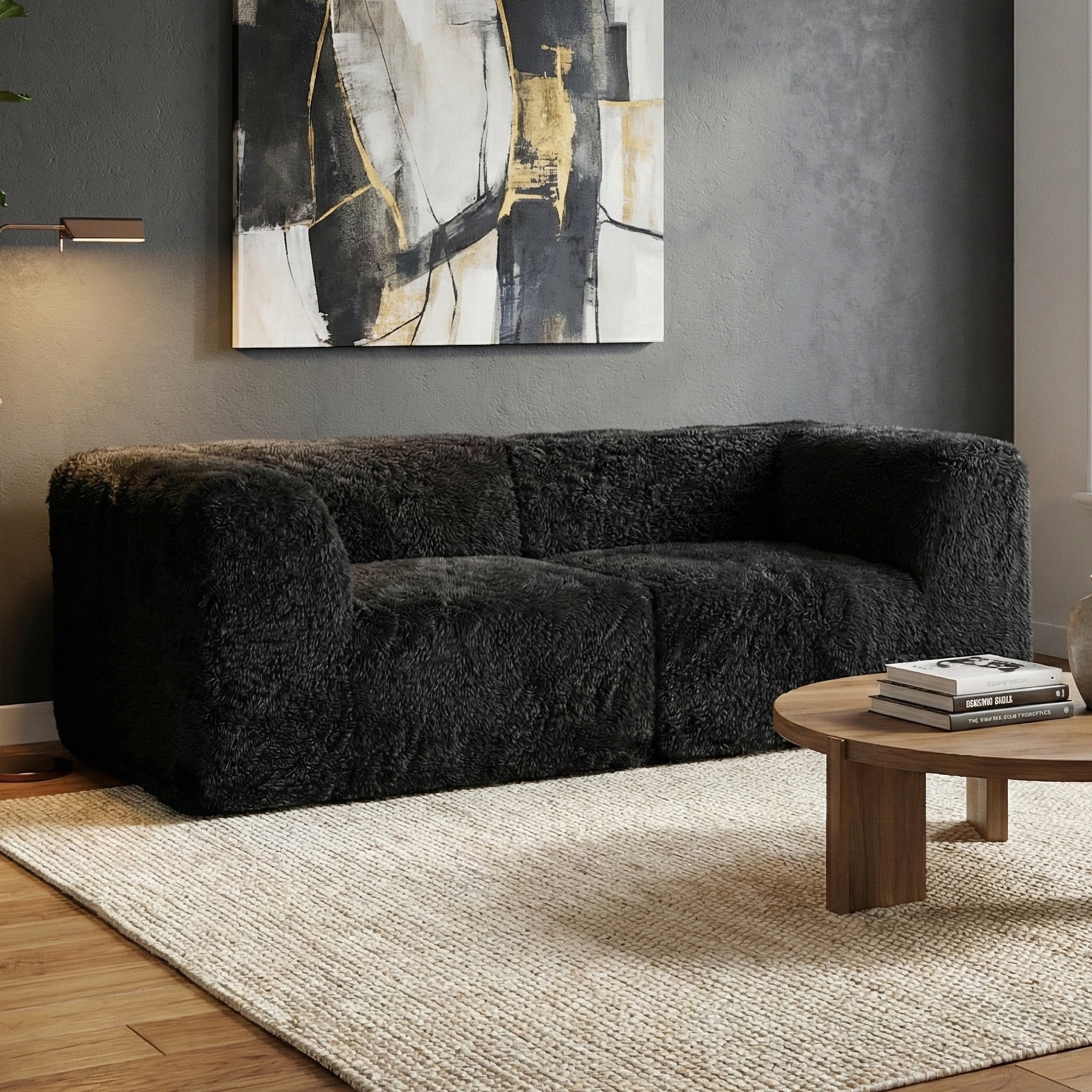 Furniture of America Ylena Modern 2-Piece Faux Fur Foam Modular Compressed Loveseat