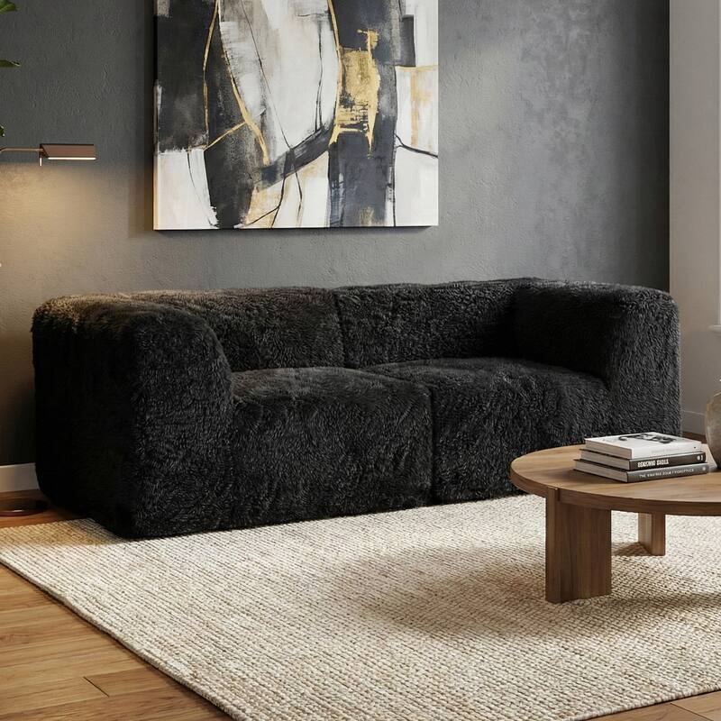 Furniture of America Ylena Modern 2-Piece Faux Fur Foam Modular Compressed Loveseat - Black