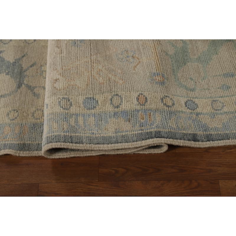 Vegetable Dye Oushak Turkish Rug Hand-Knotted Grey Wool Carpet - 9'2" x 11'10"